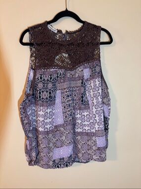 Maurices Lavender Patchwork Crochet Yoke Tank